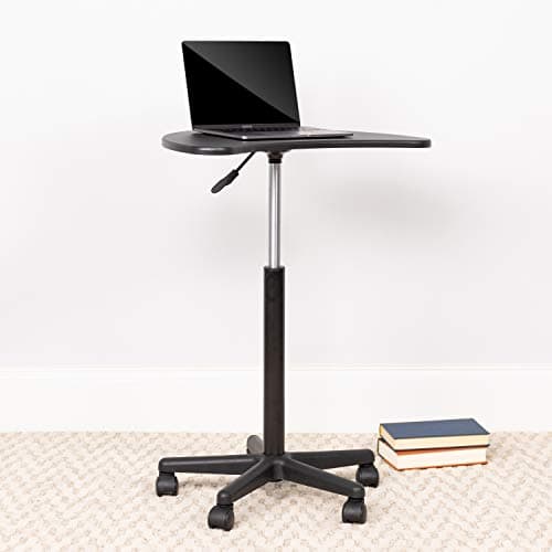 Flash Furniture Eve Sit to Stand Mobile Laptop Desk/Speaker's Lectern with Wheels, Modern Height-Adjustable Portable Standing Computer Desk, Black 5