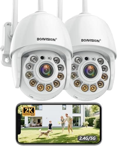 BOAVISION 2K Security Camera Outdoor, 2Pack Wireless WiFi IP Camera Home Security System 360° View,AI HumanTracking,Two Way Talk, pan Tile Full Color Night Vision,2.4G&5G WiFi