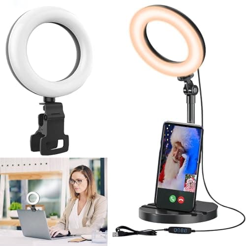 Ring Light with Stand, Desk Ring Light with Clip Upgraded 10W 3000K-6500K Travel Desktop Light for Phone Selfie Laptop Zoom Video Makeup Vlog Tiktok Live Streaming