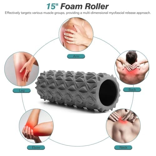 5 in 1 Foam Roller Set - Trigger Point Foam Back Roller, Muscle Roller Stick, Massage Ball, Stretching Band for Deep Muscle Massage Pilates Yoga,Fitness Exercise for Whole Body Release 3