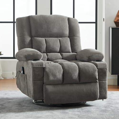 Power Recliner Chair with Swivel Rocker for Adults, Ergonomic Oversized Recliner Lounge Chair for Living Room with Rocking Function and Side Pocket and 2 Cup Holders