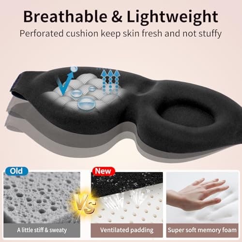 NEWVANGA Sleep Mask for Back and Side Sleeper, Block Out Light, Luxury Sleeping Eye Mask of 3D Night Blindfold, Zero Pressure Breathable Travel Eye Cover Black 6