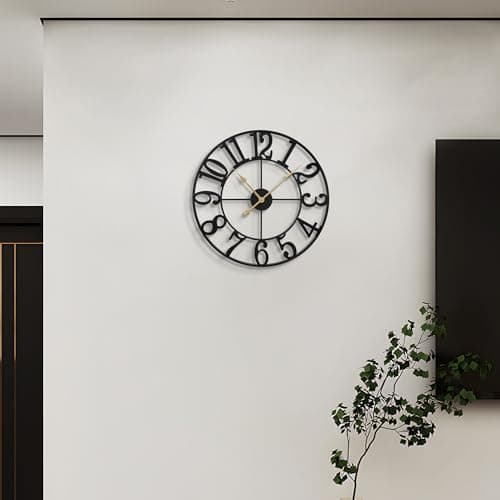 LEIKE Large Wall Clocks,Silent,Non Ticking,Battery Operated Small Vintage Round Modern Metal Wall Clock for Living Room, Bedroom,Kitchen,Farmhouse,Office Decor-13.5 Inch(Black-Arabic Number) 8