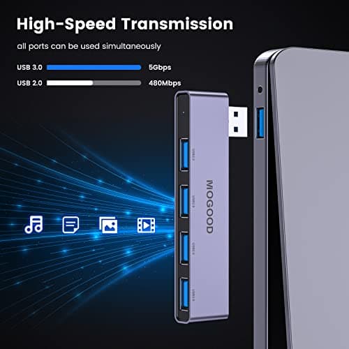 USB Hub for Laptop,MOGOOD USB Hub 3.0 USB Splitter Ultra-Slim Data Hub [Charging Not Supported] Multi USB Port Expander Type A Adapter Station for Laptop,Windows PC,Mac,Printer,Flash Drive,Mobile HDD 5