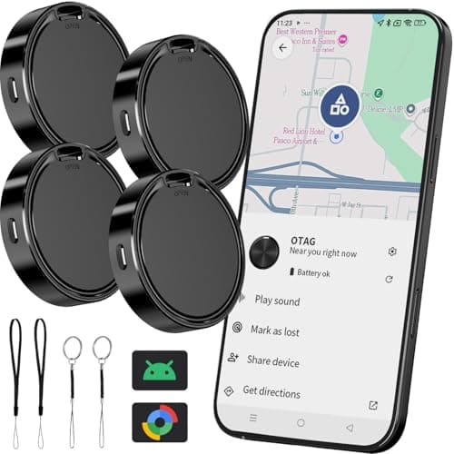 Tracker Tag for Android 4 Pack Luggage Tracker Tags Compatible with Google Find Hub App (Android Only) Bluetooth Tracker Key Finder and Item Locator for Wallets, Backpack, Suitcases-Black
