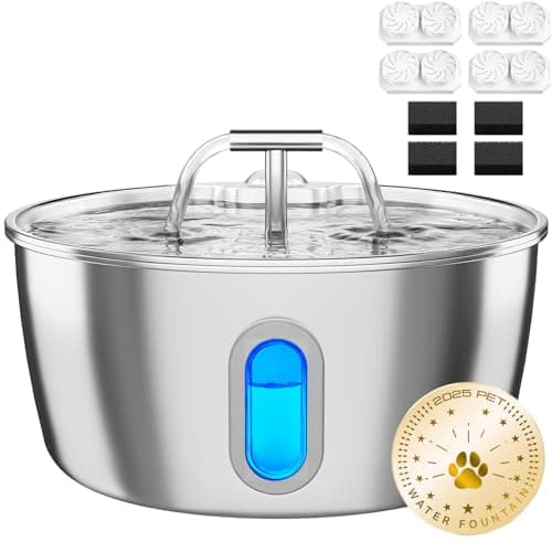 Cat Water Fountain Stainless Steel - 3.2L/108oz Pet Water Fountain for Cats Indoor - Automatic Pet Watering Dispenser (4 Filter)