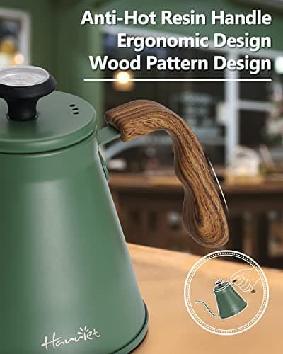 Harriet Gooseneck Kettle with Thermometer for Pour Over Coffee and Tea, 37 fl oz, Stainless Steel, Durable 3-Layer Base, Ideal Spout for Precision Pouring, Compatible with all Stove Tops, Green 7