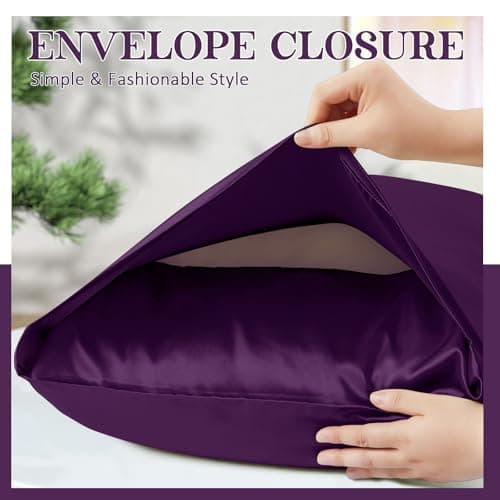 Heywaller Satin Pillowcases for Hair and Skin - Purple Standard Size Pillow Cases 2 Pack - Similar to Silk Pillowcases with Envelope Closure - Soft & Silky Pillow Covers for Him or Her 5