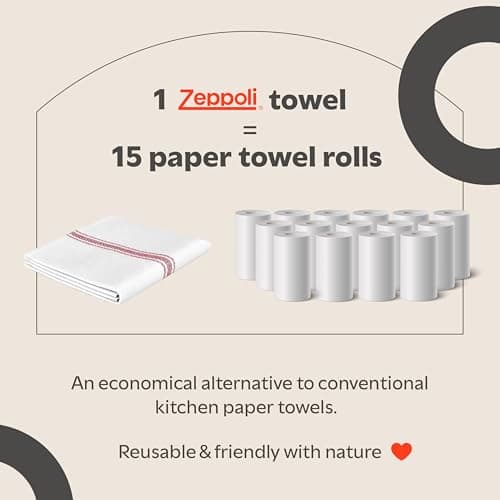 Zeppoli Classic Kitchen Towels -15 Pack 100% Natural Cotton Towel Set, Reusable Wash Cloths, Absorbent Dish Towels, Machine Washable Hand Towels, Kitchen Essentials - 14" by 25 - Red Striped 6