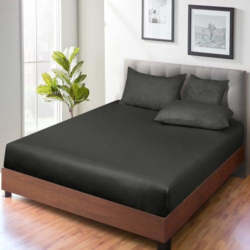ROYALE LINENS 300 Thread Count 100% Long Staple Combed Cotton Fitted Sheet Full - Super Soft Deep Pocket Bottom Sheet - Fitted Sheets Only - Elastic Sheets (Full, Black) 7