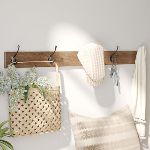 Maupvit Rattan Entryway Bench with Seat Cushion & Coat Rack, Shoe Storage Cabinet with 2 Flip Drawers, Narrow Shoe Rack, 5 Sturdy Metal Hooks, Rustic Oak Rattan 5