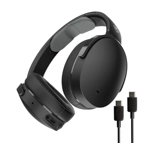 Skullcandy Hesh Evo Wireless Over-Ear Bluetooth Headphones with Extra USB-C Charging Cable, Noise Isolating, 36 Hours Battery, Foldable Lightweight Design, Microphone for iPhone Android - True Black