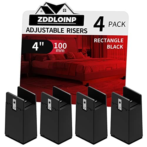 ZDDLOINP Bed Risers with Adjustable Screw Clamp, Fits Thickness of Furniture Frame from 0 to 1.5 Inch, Furniture Risers 4 Inch Heavy Duty Risers for Table Cabinet Support up to 5000lbs (4Pack, Black)