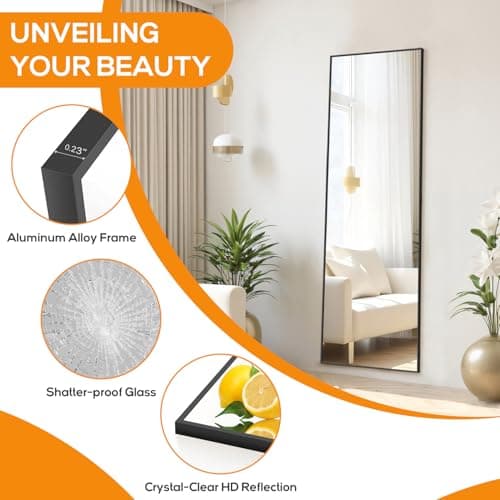 Aidoly Mirror Full Length, Upgraded 16"x59" Body Wall Mirrors with Shatter-Proof Glass, Floor Standing, Hanging or Leaning, Tall Mirror with Stand Aluminum Alloy Frame for Bedroom Cloakroom 5