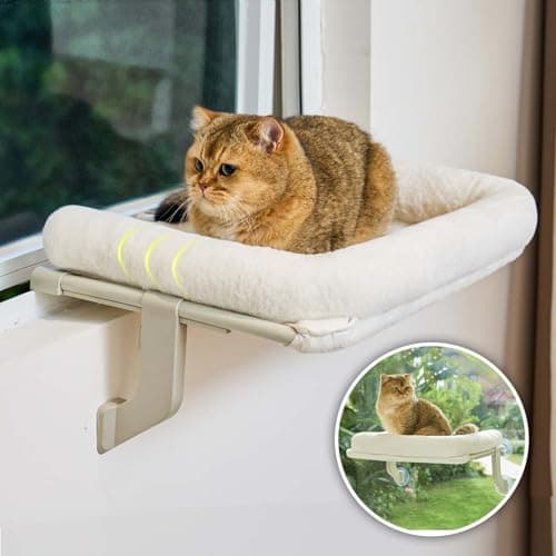 petsome Cat Window Perch, Adjustable Cat Hammock for Large Cats, Mounts on Window Sills, Bedside, or Glass, Easy Installation and Removal, Washable Cushion Cover (20.5" W×15.7" L)