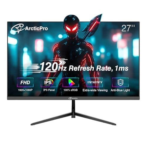 ArcticPro 27 inch Monitor 120Hz, FHD 1080p, Computer Monitor, IPS, 99% sRGB, Adaptive Sync, 1ms Response Time, 3-Sided Frameless, Ultra Slim, VESA Mountable, Anti-Blue Light Design, HDMI & VGA Ports