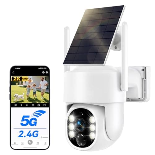 Solar Security Cameras Wireless Outdoor, 5G Solar Camera Outdoor Wireless, Battery Powered Wire-free WiFi Cameras for Home Security, 360° PTZ, AI Human Detection, Color Night Vision, Work with Alexa