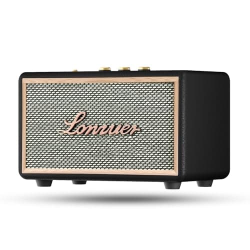 Lonzuer Retro Wooden Portable Wireless 10000mAh Battery Loud Bass Subwoofer TWS Bluetooth Speaker with AUX Input, SD Card Slot, USB Port for Outdoor Party (Black)