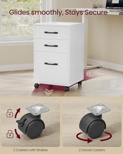 VASAGLE Mobile File Cabinet, 3 Drawers Filing Cabinet with Wheels, for Home Office, for A4, Letter Sized Documents, Adjustable Hanging Rail for File Folders, Cloud White UOFC065WB02S 6