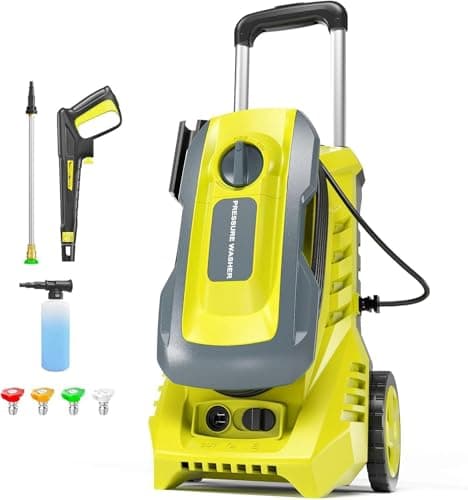 Pressure Washer Power Washer with Foam Cannon, Power Washer with 4 Quick Connect Nozzles for Cars, Driveways, Fences, Patios, Home Cleaning