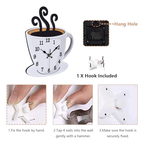 Fomaris Kitchen Clock Coffee Cup Wall Decor, Cafe Decorative Kitchen Wall Clocks Battery Operated for Home Office 7