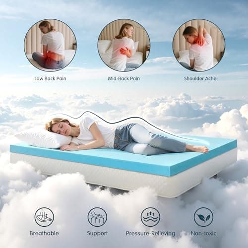 SyMax Memory Foam Mattress Topper, Gel Infused Foam Topper, Breathable Bed Topper, Pressure Relieving, CertiPUR-US Certified, 3 Inch, Queen Size 9