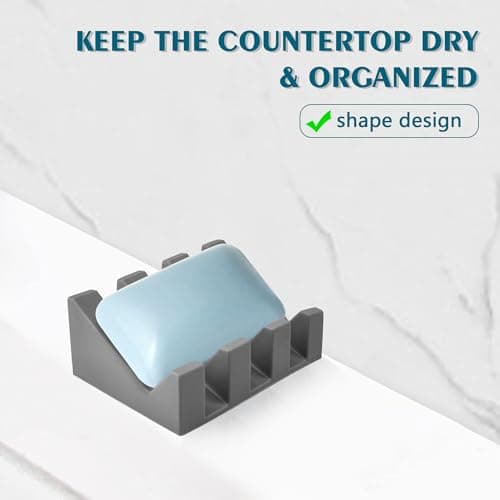 Coipdfty Self Draining Soap Dish Holder,Silicone Soap Dish,for Bathroom,Kitchen, Sponges，Can Extend Soap Life，Keep Soap Bars Dry and Easy Cleaning (Grey,1-Pack) 5