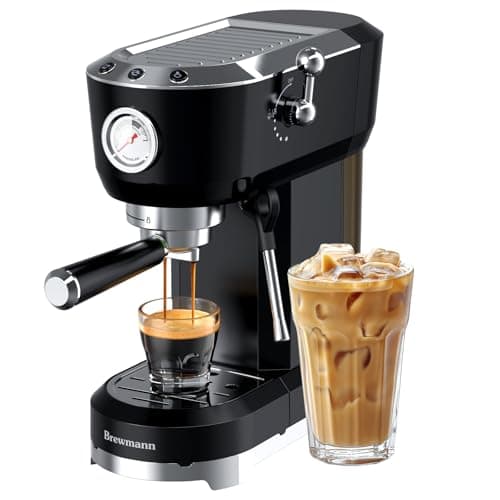 Brewmann Espresso Machine with Powerful Steam Milk Frother, 20 Bar Coffee Machine for Latte, Cappuccino, Compact Espresso Maker for Home, Fast Heating, 42oz Removable Water Tank, Black