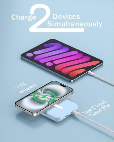podoru for Magsafe Battery Pack, 5000mAh Magnetic Power Bank with Type-C Cable 20W PD Fast Charging Lighting Input Wireless Portable Charger for iPhone 17/16/15/14/13/12/ All Series-Sierra Blue 5