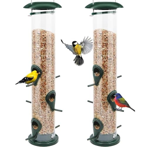 Vivace Bird Feeder, 2 Pack Classic Tube Bird Feeders for Outdoors Hanging Bird Feeder with 6 Feeding Ports, 2LB Seed Capacity Wild Bird Feeders, 14Inches，Premium
