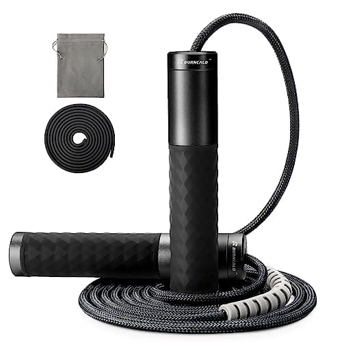 BURNCALO Weighted Jump Rope for Fitness, Skipping Rope for Men Women, Metal Heavy Handles, Ball bearings, Adjustable Length PVC Cord and Cotton Rope, Endurance Training Fitness Exercise Workout 8