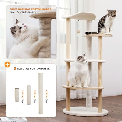 PETEPELA Wood Cat Tree Tower for Indoor Cats,5-Level Cat Climbing Tree Cat Play House with Sisal Scratching Posts Beige 5