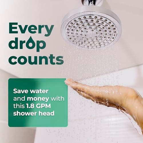 Winthorpe Water Saving Shower Head, High Pressure Showerhead with Widespread Coverage, Easy Installation, Modern Design, Low Flow Eco Mode, 90 Water Jets - Chrome 9