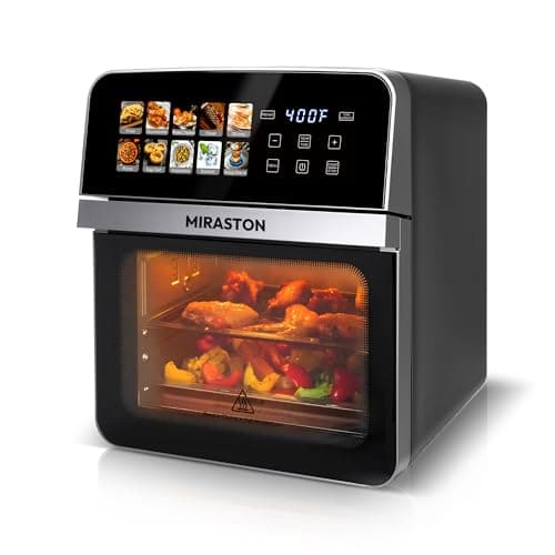 MIRASTON 10QT Air Fryer Toaster Oven Combo with 10 Presets, Family Size Compact Oven for Roasting Whole Chicken/Double Cooking, Stainless Steel Interior, Easy Clean, Includes 2 Accessories & Recipe