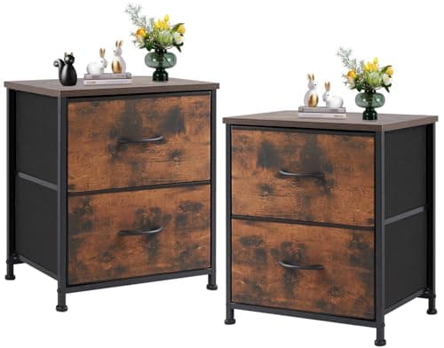 Sweetcrispy Nightstand Set of 2 with 2 Storage Drawers, 20" Height Small Bed Side Furniture End Table, Wooden Top Fabric Cabinet Kids Mini Dresser for Bedroom, Closet, Entryway, College Dorm
