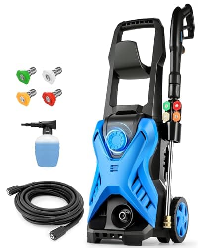 Pressure Cleaner 5000PSI,High Power Cleaner,Adjustable Pressure with 33FT Extension Hose Reel, 4 Nozzles and Soap Bottle for Cars/Fences/Driveways/Home/Patios (Blue)