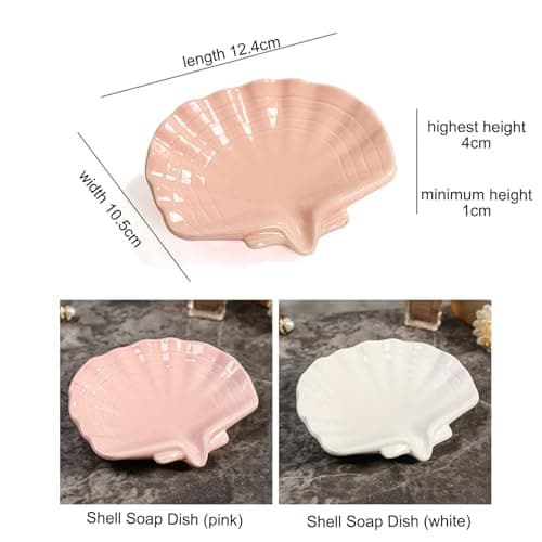 Ceramic Soap Holder, Sea-Shell Soap Tray with Self Draining, Soap Tray for Sink Washroom Bathroom Shower, Small Cute and Elegant Holder with Glaze, Easy Cleaning (White) 5