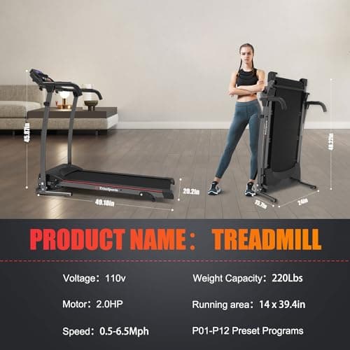 MonSports Portable Foldable Treadmill with Incline for Running and Walking, Treadmill with LCD Monitor, Fitness Exercise Machine for Home & Office, 220 lbs Weight Capacity(Black) 7