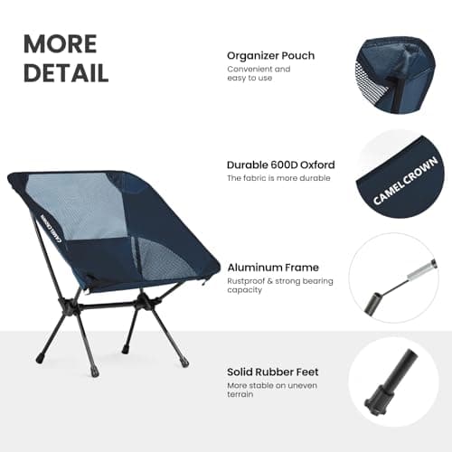 CAMEL CROWN Portable Camping Chair Lightweight Compact Folding Chair Mesh for Outdoor Camp Travel Beach Picnic Festival Hiking Backpacking Navy Blue 6