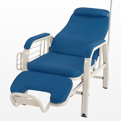 Fully Reclining Reception Chair Waiting Room Medical Chairs, Adjustable Infusion Chair with IV Pole Stand, Blood Drawing Chair Soft Padded Seat, First Aid Room Examination Recliner Chair (Blue)