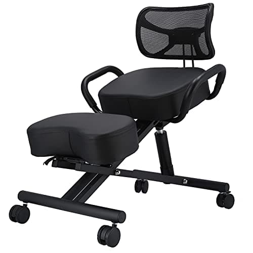 Ergonomic Kneeling Chair with Back Support, Adjustable Posture Corrective Knee Stool with Rolling Wheel and Thick Comfortable Cushion for Home Office Posture Correct and Neck Pain Relief