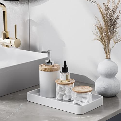 Gurygo 10" Bathroom Countertop and Vanity Tray - Kitchen Tray for Soap Bottles - Ceramic Vanity Tray for Bathroom Counter Organization - Kitchen Tray(White, Set/1) 8