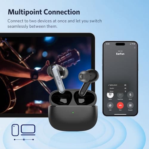 EarFun Air 2 Wireless Earbuds, 10mm Drivers with LDAC Bluetooth Earbuds, Hi-Res Audio, Bluetooth 5.3 with Multipoint Connection, 4 Mics, Wireless Charging, 40H Playtime, App Customization, IPX7 5