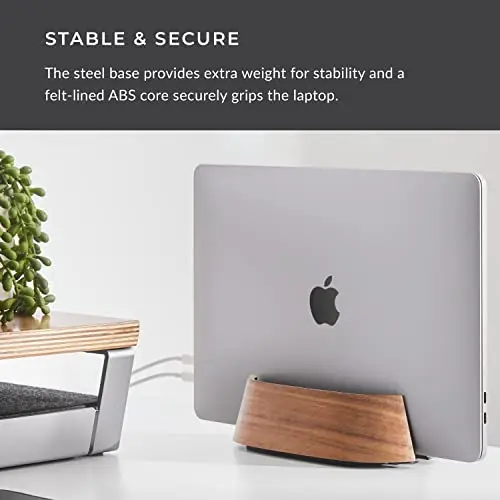 HumanCentric Vertical Laptop Stand in Black Walnut Wood, Upright Adjustable Holder and Dock, Laptop Vertical Stand Fits MacBook Pro and Other Laptops .5" to 1.5", Clamshell Compatible 7