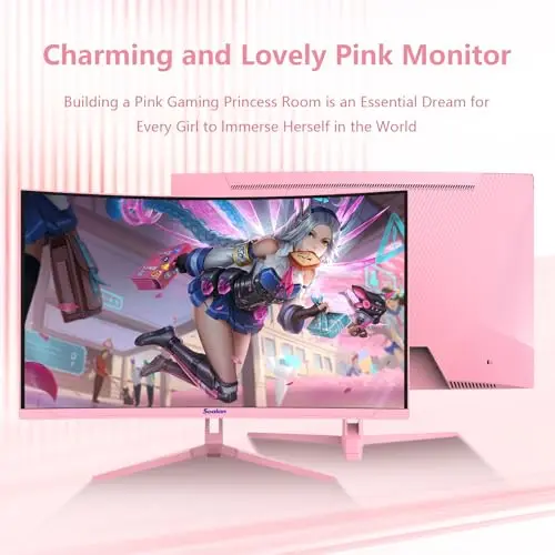 Sealan Pink 27 inch Curved Gaming Monitor 2K 165Hz, QHD 1440P,1800R LED Display,Pink Computer Monitor,1ms (MPRT),FreeSync,Eye-Care Technology, DP, HDMI Port for Gaming Home Office,VESA(75mm*75mm) 3