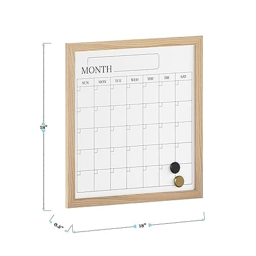 Martha Stewart Everette Magnetic Monthly Calendar Dry Erase Board with Included Dry Erase Marker and 2 Magnets, 18" x 18", Light Natural Woodgrain Frame 7