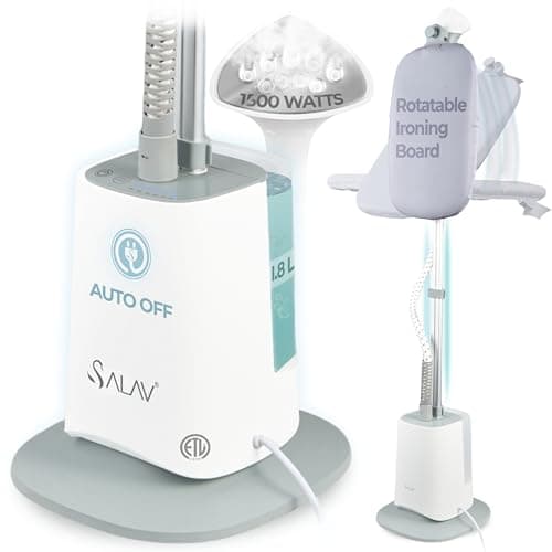 SALAV Standing Garment Steamer w/Smart Auto-Off, 1500W Powerful Steam, Adjustable Ironing Board, 6 Steam Settings for Various Fabric Types, LED Display, Fast Wrinkle Removal for Home & Business Use