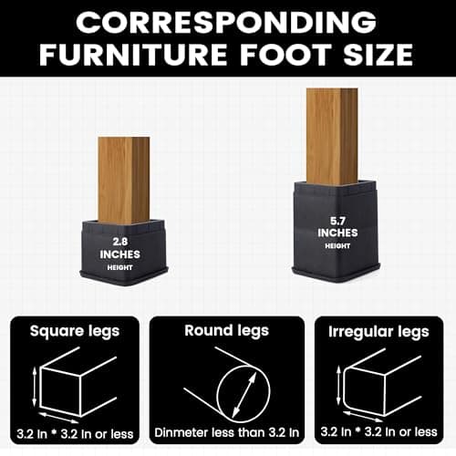 BTSD-home Adjustable Bed Risers 3 or 6 Inch - Heavy Duty Furniture Lifter Set of 4, Supports 2,200 lbs - for Under Bed Storage, Dorm, Bed Frame, Sofa, Table, Chair, Desk - Black 5