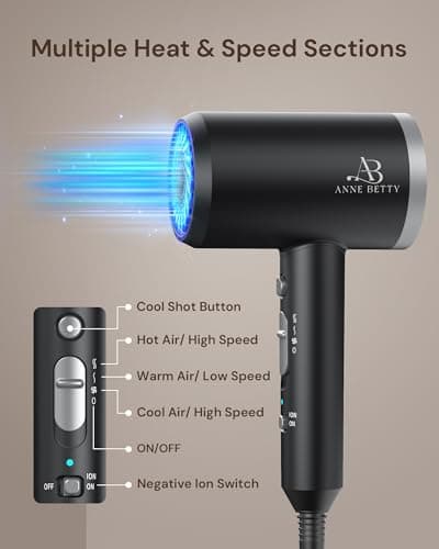 ANNE BETTY Ionic Hair Dryer with Diffuser, 1800W Blow Dryer for Women & Men, Fast-Drying, Lightweight, Low Noise, Hair Care Styling Tool for Home, Travel, Gifting 7