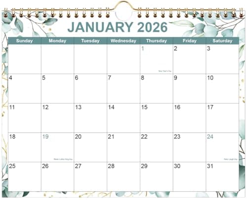 2026 Calendar, Wall Calendar 2026 from January 2026 - June 2027, 18 Months Calendar with Premium Paper, Twin-Wire Binding & Hanging Hook, 8.5" x 11", Green Leaf